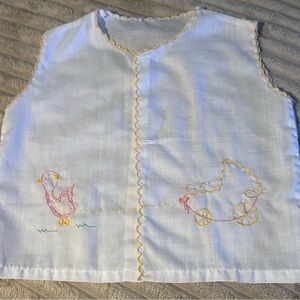 Vintage Embroidered Duck Baby Vest 0–6M White Cotton Heirloom cottagecorebaby